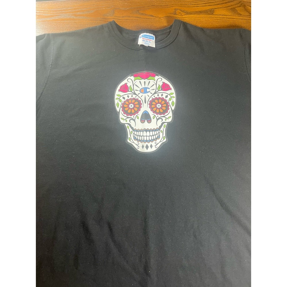 Champion Dia de los Muertos Day of the Dead Catrina Black T-Shirt 2XL